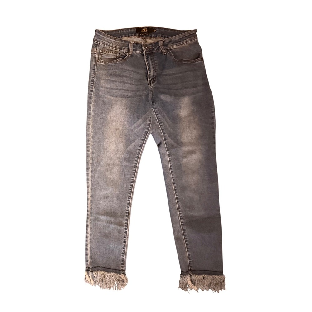 Lucky & Blessed Skinny Jeans Womens 10 Blue Mid Rise Frayed Fringe Hem